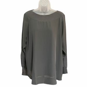 Soft Surroundings grey mesh, lined long sleeve woman’s Large ribbed collar top
